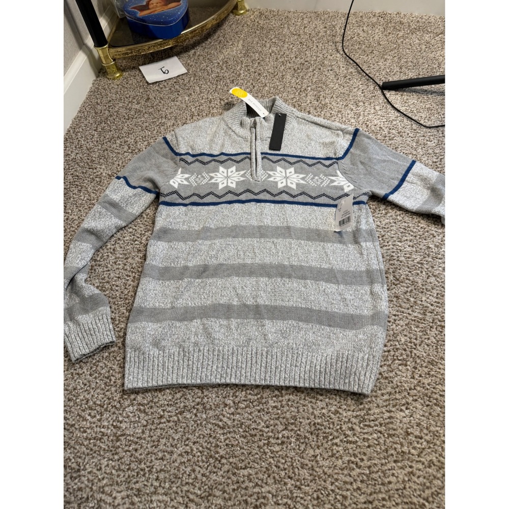 Commerce Boys Nordic Snowflake Quarter Zip Sweater Grey Blue Size 12 NWT